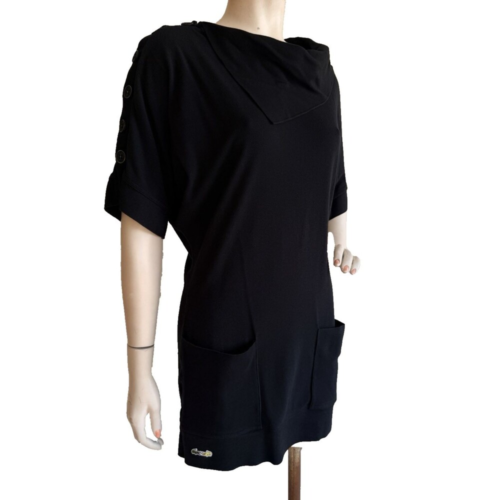 LACOSTE + CATHERINE MALANDRINO Black Mini Dress Double Croc Tunic Sheath Size S